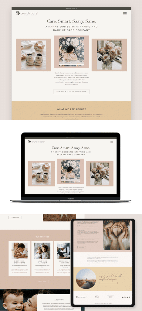 Nanny agency website design optimized for desktop and tablet user experience