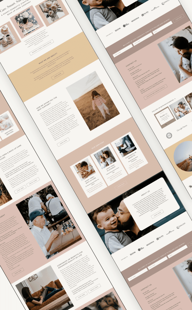 Warm neutral toned website design for childcare and nanny agency brand